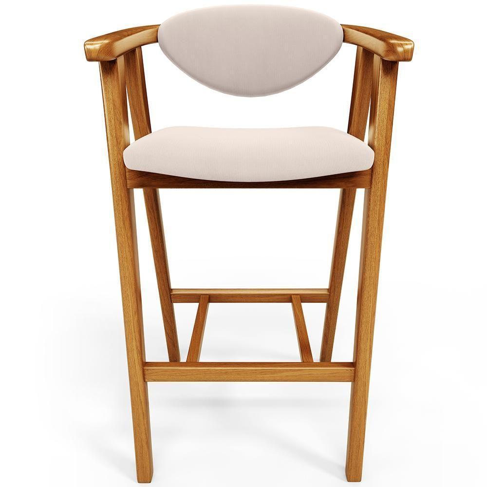 Banqueta Alta Para Cozinha Bancada Bar Sala De Jantar Fixa Cecília L02 Suede Bege - 1