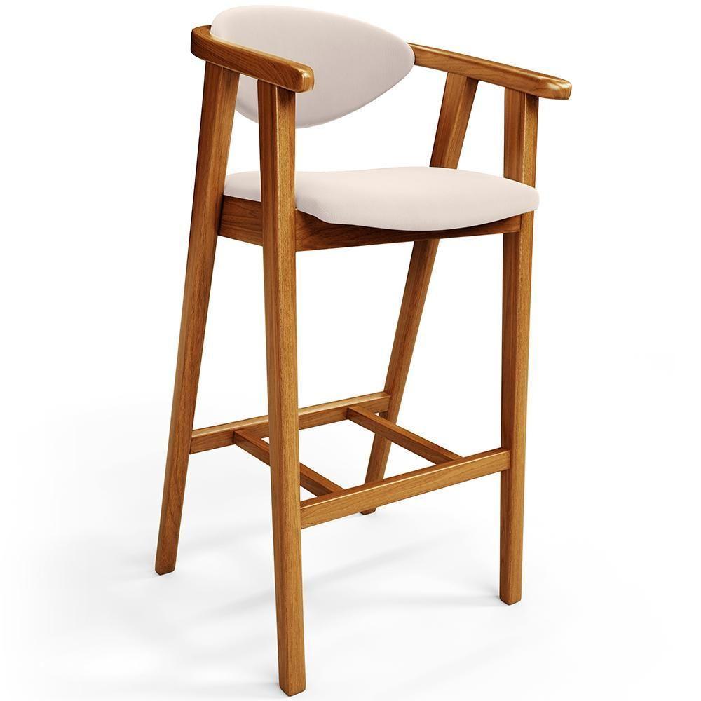 Banqueta Alta Para Cozinha Bancada Bar Sala De Jantar Fixa Cecília L02 Suede Bege - 2
