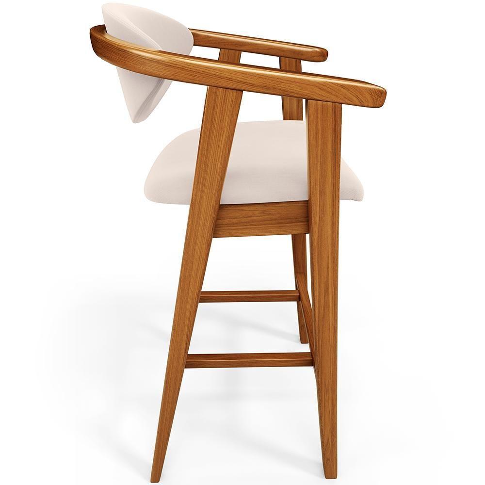 Banqueta Alta Para Cozinha Bancada Bar Sala De Jantar Fixa Cecília L02 Suede Bege - 3