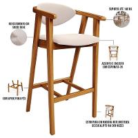 Banqueta Alta Para Cozinha Bancada Bar Sala De Jantar Fixa Cecília L02 Suede Bege - 6