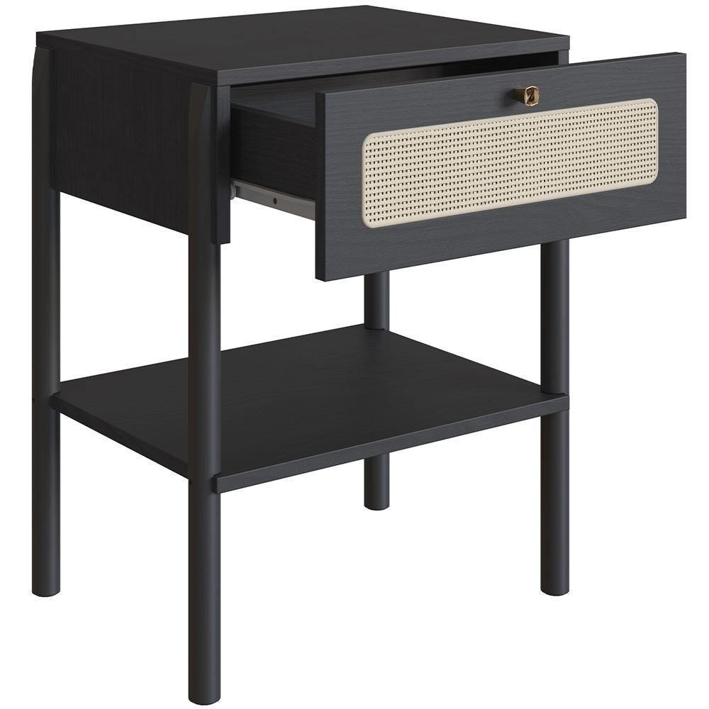 Cabeceira Casal Queen 160cm E 2 Mesas Laterais 1 Gaveta Madeira Moss A03 Nero Preto - 2