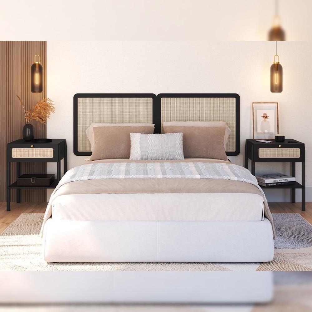 Cabeceira Casal Queen 160cm E 2 Mesas Laterais 1 Gaveta Madeira Moss A03 Nero Preto - 6