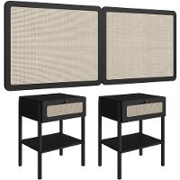 Cabeceira Casal Queen 160cm E 2 Mesas Laterais 1 Gaveta Madeira Moss A03 Nero Preto - 1