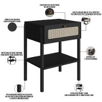 Cabeceira Casal Queen 160cm E 2 Mesas Laterais 1 Gaveta Madeira Moss A03 Nero Preto