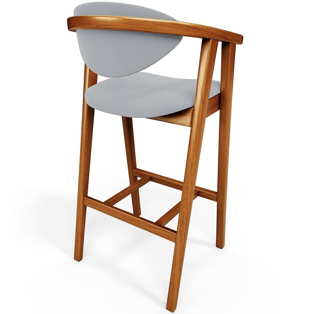Banqueta Alta Para Cozinha Bancada Bar Sala De Jantar Fixa Cecília L02 Suede Cinza - 3