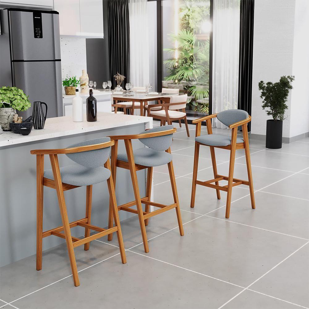 Banqueta Alta Para Cozinha Bancada Bar Sala De Jantar Fixa Cecília L02 Bouclê Cinza - 5