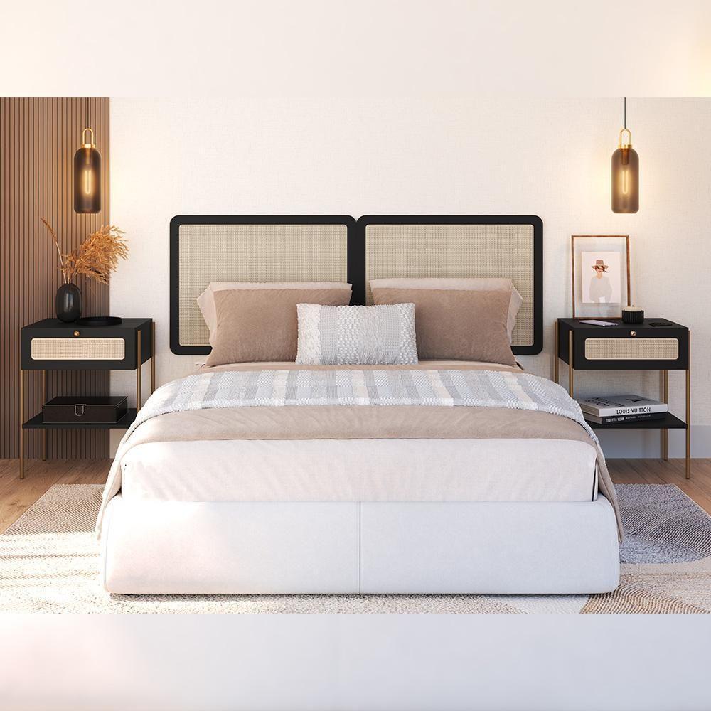 Cabeceira Casal Queen 160cm E 2 Mesas Laterais 1 Gaveta Industrial Indy A03 Nero - 6