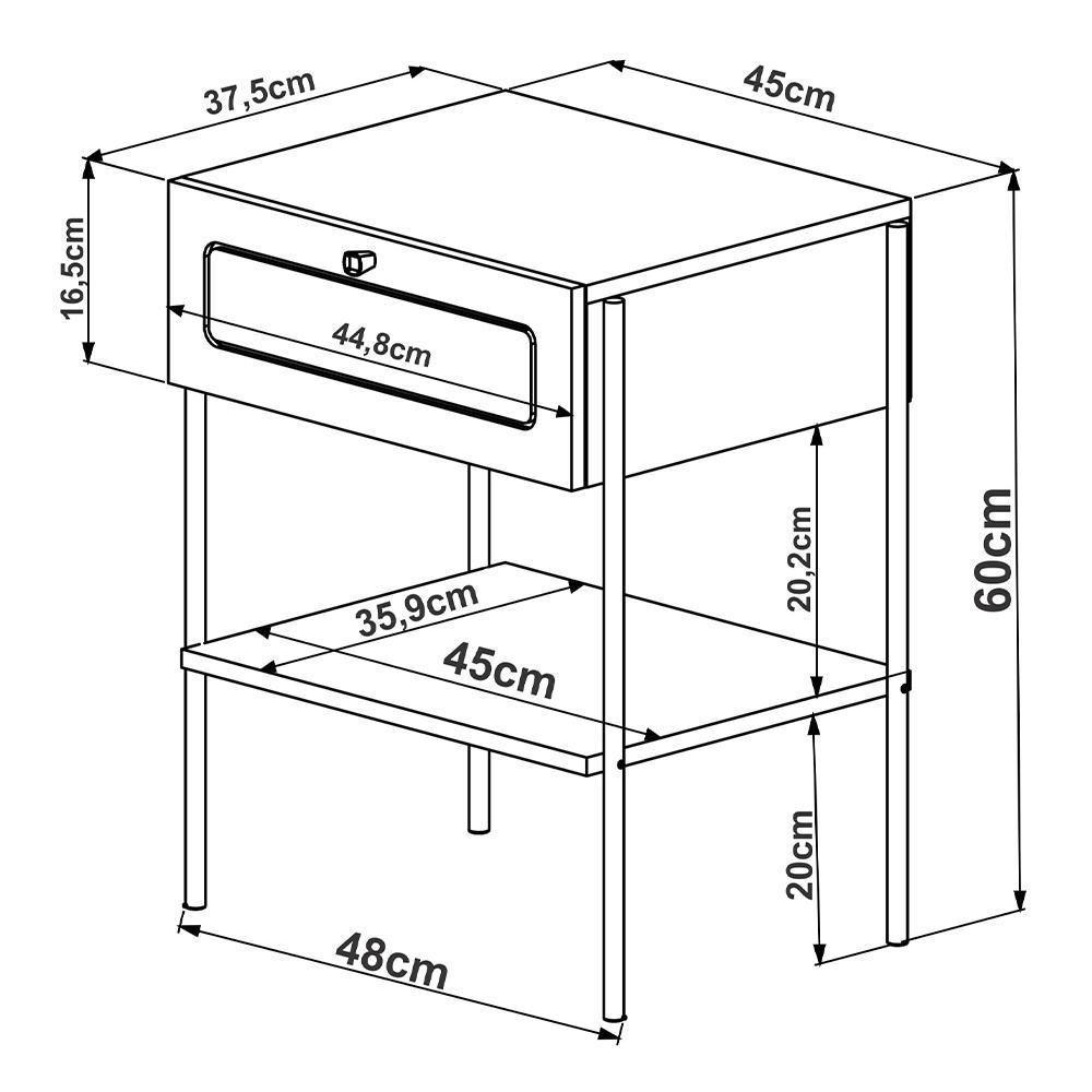 Cabeceira Casal Queen 160cm E 2 Mesas Laterais 1 Gaveta Industrial Indy A03 Nero - 8