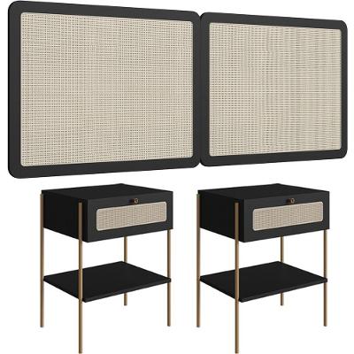 Cabeceira Casal Queen 160cm E 2 Mesas Laterais 1 Gaveta Industrial Indy A03 Nero