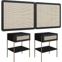 Cabeceira Casal Queen 160cm E 2 Mesas Laterais 1 Gaveta Industrial Indy A03 Nero - 1