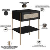 Cabeceira Casal Queen 160cm E 2 Mesas Laterais 1 Gaveta Industrial Indy A03 Nero