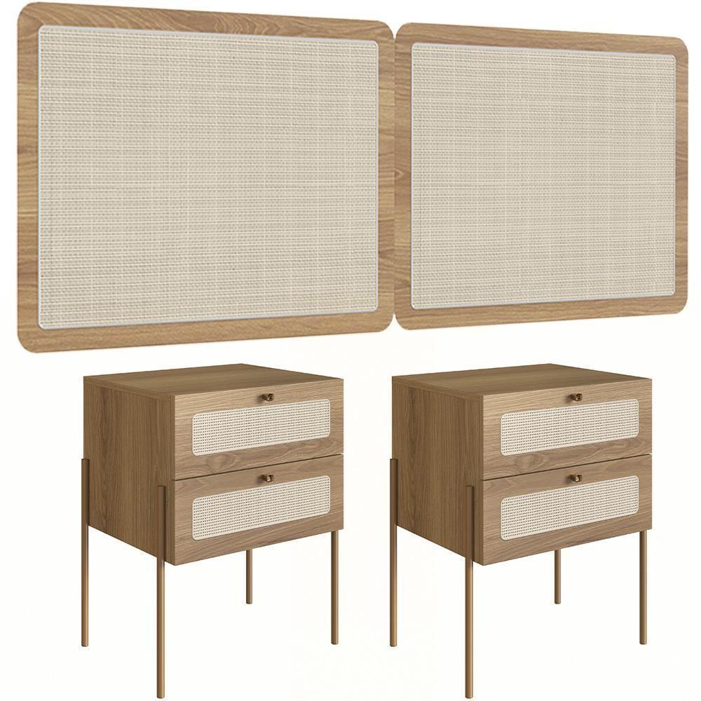 Cabeceira Casal Queen 160cm E 2 Mesas Laterais 2 Gavetas Industrial Indy A03 Hanover - 1
