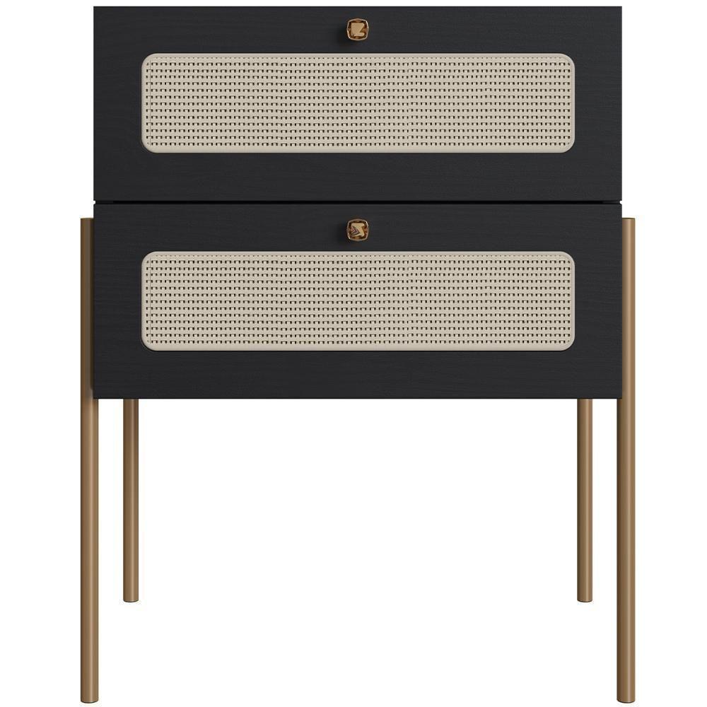 Cabeceira Casal Queen 160cm E 2 Mesas Laterais 2 Gavetas Industrial Indy A03 Nero - 2