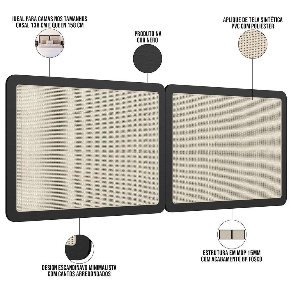 Cabeceira Casal Queen 160cm E 2 Mesas Laterais 2 Gavetas Industrial Indy A03 Nero - 5