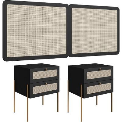 Cabeceira Casal Queen 160cm E 2 Mesas Laterais 2 Gavetas Industrial Indy A03 Nero