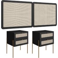 Cabeceira Casal Queen 160cm E 2 Mesas Laterais 2 Gavetas Industrial Indy A03 Nero - 1