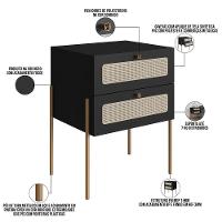 Cabeceira Casal Queen 160cm E 2 Mesas Laterais 2 Gavetas Industrial Indy A03 Nero