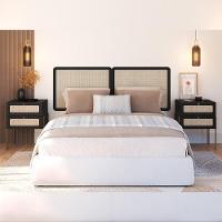 Cabeceira Casal Queen 160cm E 2 Mesas Laterais 2 Gavetas Industrial Indy A03 Nero - 6