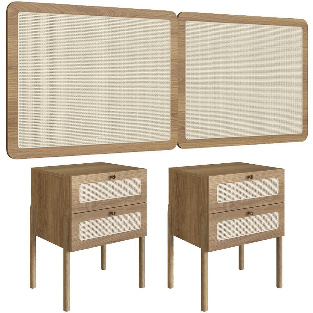 Cabeceira Casal Queen 160cm E 2 Mesas Laterais 2 Gavetas Madeira Moss A03 Hanover Roble - 1