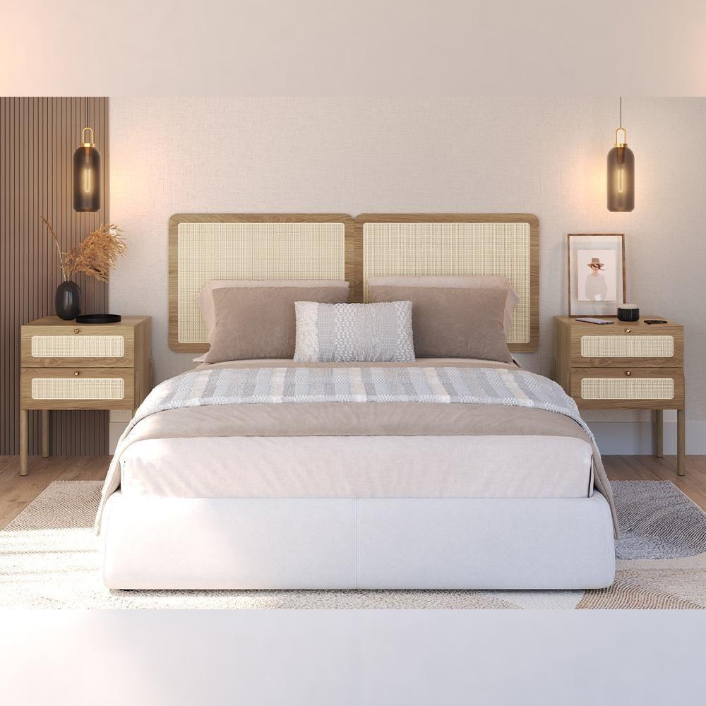 Cabeceira Casal Queen 160cm E 2 Mesas Laterais 2 Gavetas Madeira Moss A03 Hanover Roble - 4