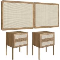 Cabeceira Casal Queen 160cm E 2 Mesas Laterais 2 Gavetas Madeira Moss A03 Hanover Roble - 1