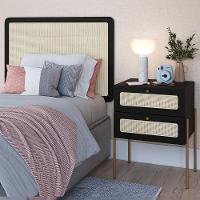 Cabeceira Solteiro 90cm E 1 Mesa Lateral 2 Gavetas Industrial Indy A03 Nero