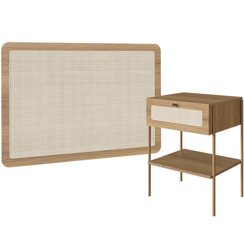 Kit 02 Mesas De Cabeceira 01 Gaveta Com Telinha Industrial Indy A03 Hanover Dourado - 1