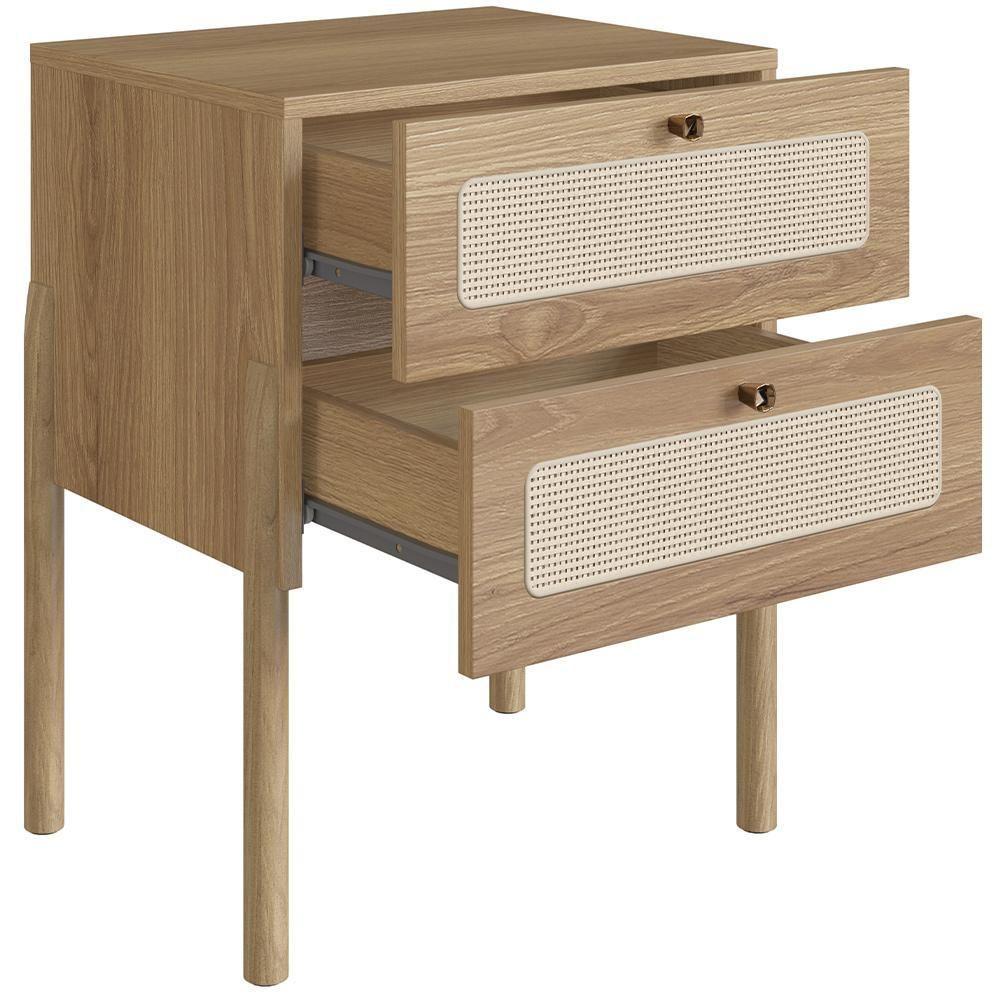 Kit 02 Mesas De Cabeceira 02 Gavetas Com Telinha Pés Madeira Moss A03 Hanover Roble - 2