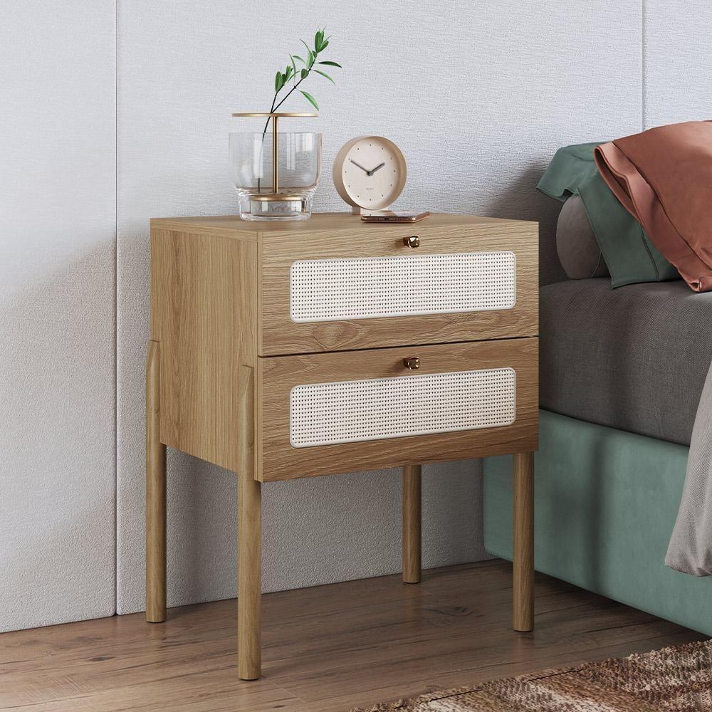 Kit 02 Mesas De Cabeceira 02 Gavetas Com Telinha Pés Madeira Moss A03 Hanover Roble - 5