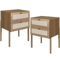 Kit 02 Mesas De Cabeceira 02 Gavetas Com Telinha Pés Madeira Moss A03 Hanover Roble - 1