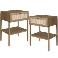 Kit 02 Mesas De Cabeceira 01 Gaveta Com Telinha Pés Madeira Moss A03 Hanover Roble - 1