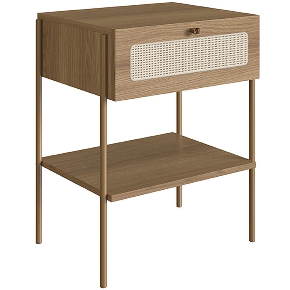 Mesa De Cabeceira 01 Gaveta Com Telinha Industrial Indy A03 Hanover Dourado - 1