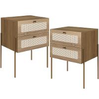 Kit 02 Mesas De Cabeceira 02 Gavetas Com Telinha Industrial Indy A03 Hanover Dourado - 1