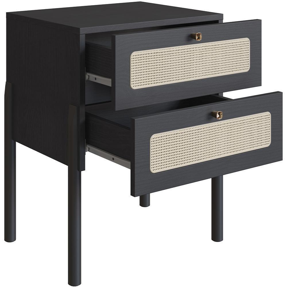 Kit 02 Mesas De Cabeceira 02 Gavetas Com Telinha Pés Madeira Moss A03 Nero Preto - 3