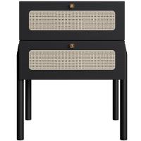 Kit 02 Mesas De Cabeceira 02 Gavetas Com Telinha Pés Madeira Moss A03 Nero Preto - 2