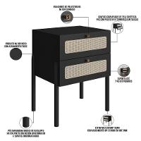 Kit 02 Mesas De Cabeceira 02 Gavetas Com Telinha Pés Madeira Moss A03 Nero Preto