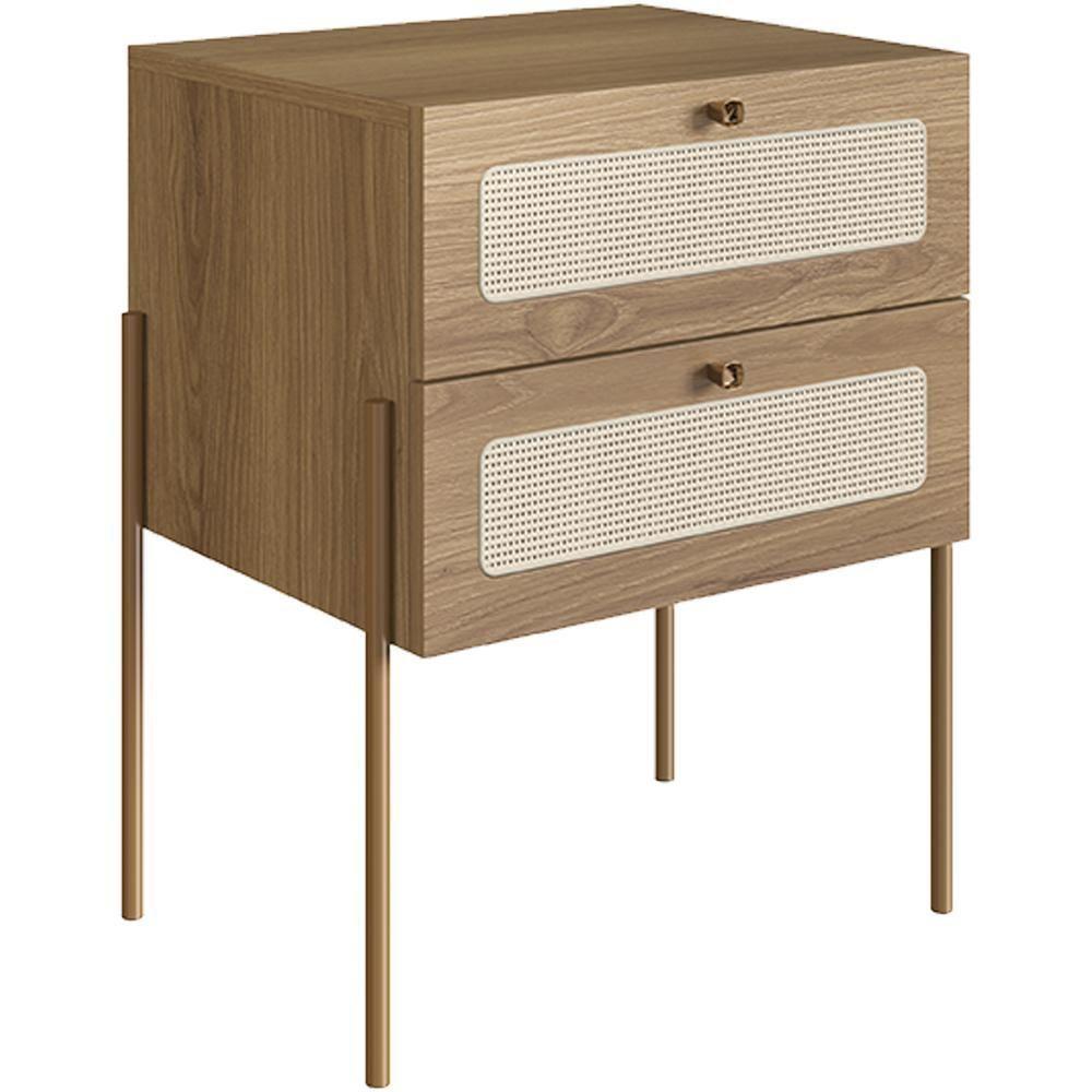 Mesa De Cabeceira 02 Gavetas Com Telinha Industrial Indy A03 Hanover Dourado - 1