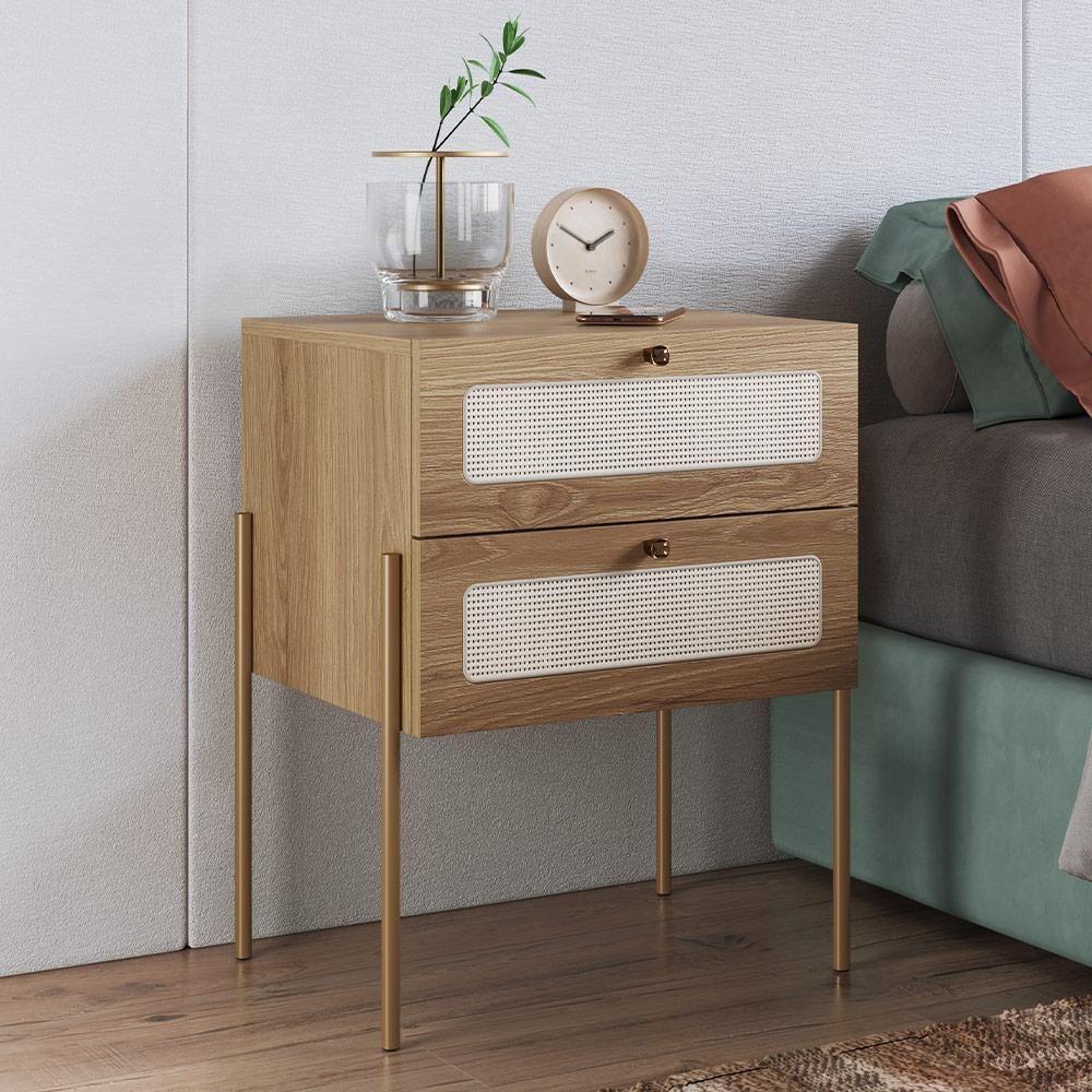 Mesa De Cabeceira 02 Gavetas Com Telinha Industrial Indy A03 Hanover Dourado - 2