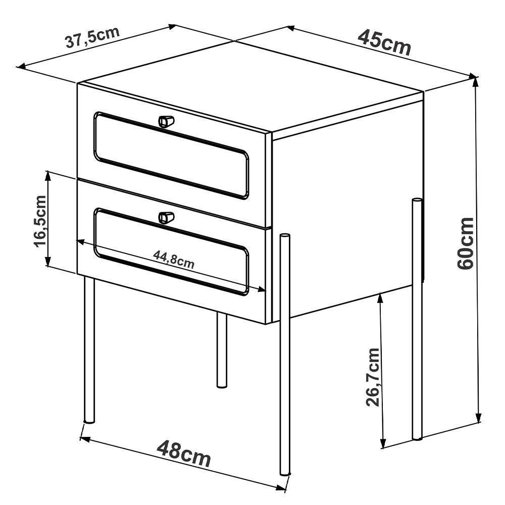 Mesa De Cabeceira 02 Gavetas Com Telinha Industrial Indy A03 Hanover Dourado - 5