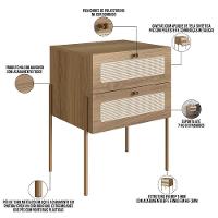 Mesa De Cabeceira 02 Gavetas Com Telinha Industrial Indy A03 Hanover Dourado