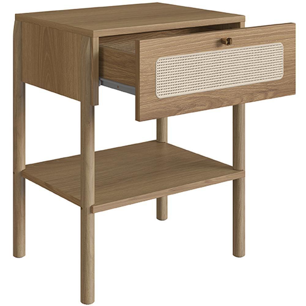 Mesa De Cabeceira 01 Gaveta Com Telinha Pés Madeira Moss A03 Hanover Roble - 3