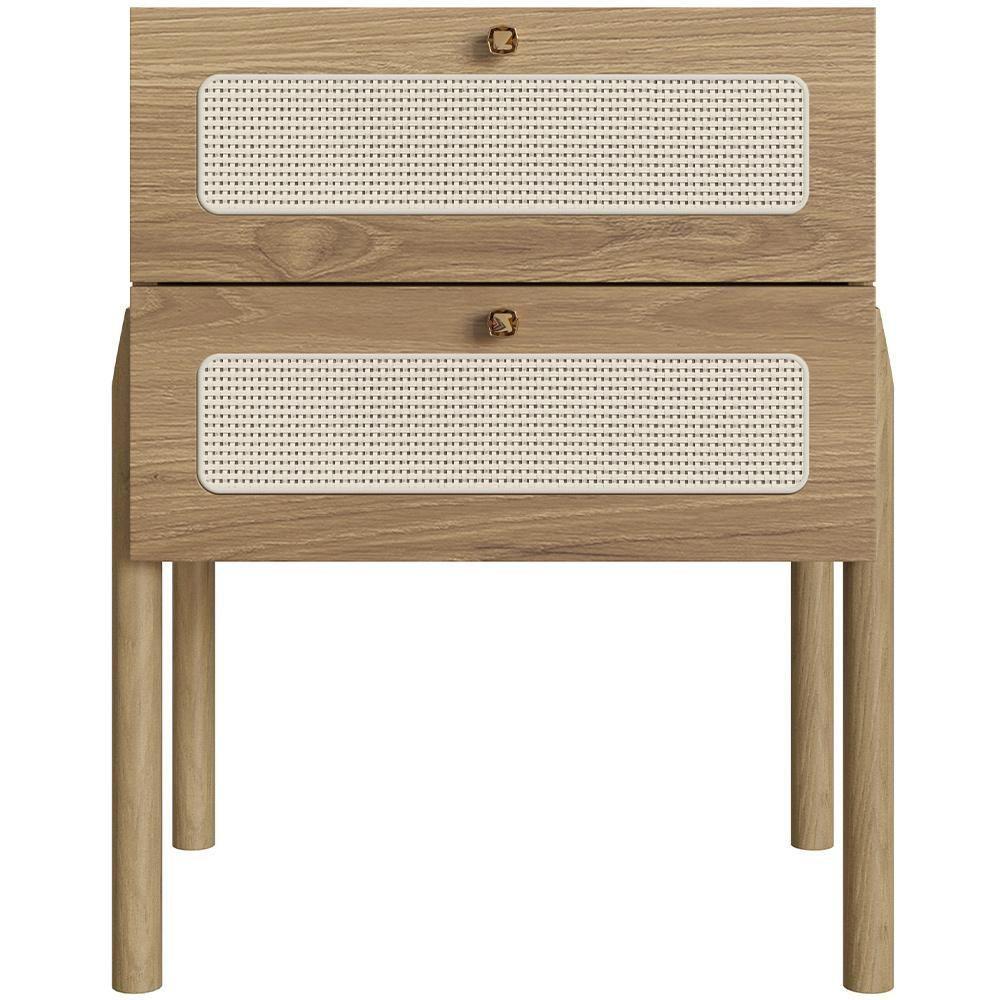 Mesa De Cabeceira 02 Gavetas Com Telinha Pés Madeira Moss A03 Hanover Roble - 1