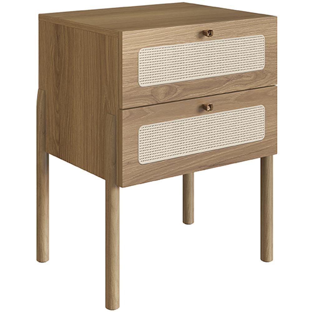 Mesa De Cabeceira 02 Gavetas Com Telinha Pés Madeira Moss A03 Hanover Roble - 2