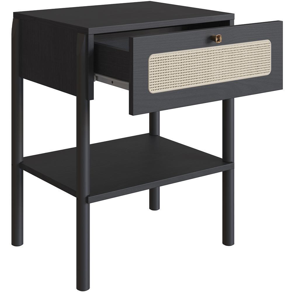 Mesa De Cabeceira 01 Gaveta Com Telinha Pés Madeira Moss A03 Nero Preto - 2