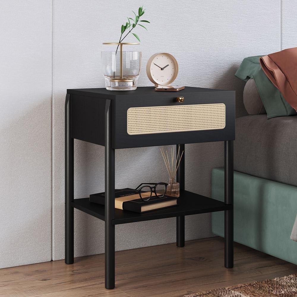 Mesa De Cabeceira 01 Gaveta Com Telinha Pés Madeira Moss A03 Nero Preto - 4