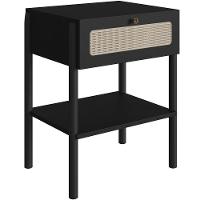 Mesa De Cabeceira 01 Gaveta Com Telinha Pés Madeira Moss A03 Nero Preto - 1