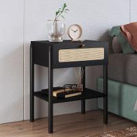 Mesa De Cabeceira 01 Gaveta Com Telinha Pés Madeira Moss A03 Nero Preto