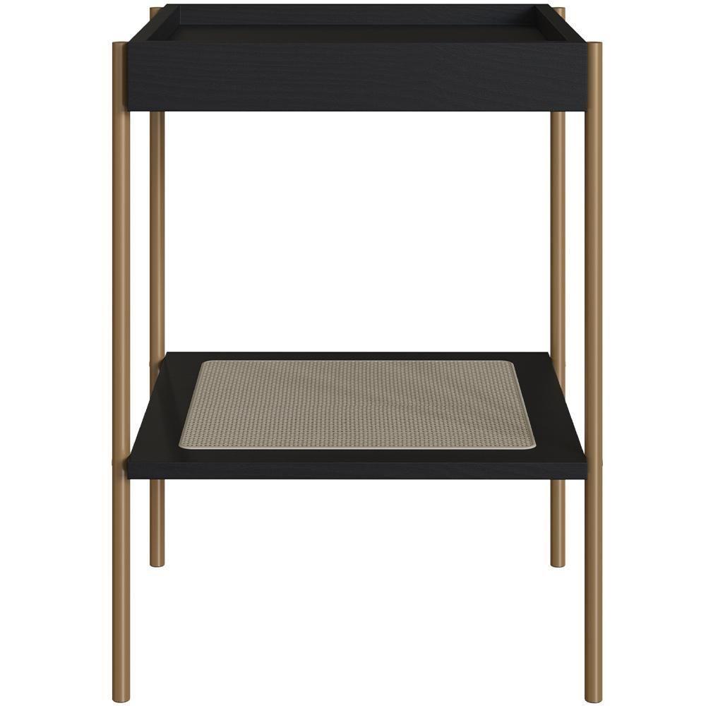 Conjunto Mesa De Centro E Mesa Lateral Para Sala Industrial Indy A03 Nero Dourado - 2