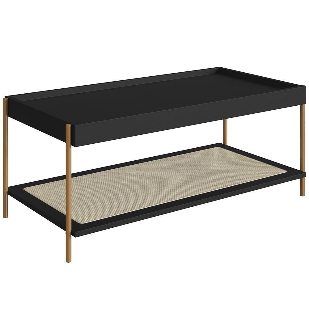 Conjunto Mesa De Centro E Mesa Lateral Para Sala Industrial Indy A03 Nero Dourado - 3