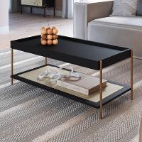 Conjunto Mesa De Centro E Mesa Lateral Para Sala Industrial Indy A03 Nero Dourado - 5
